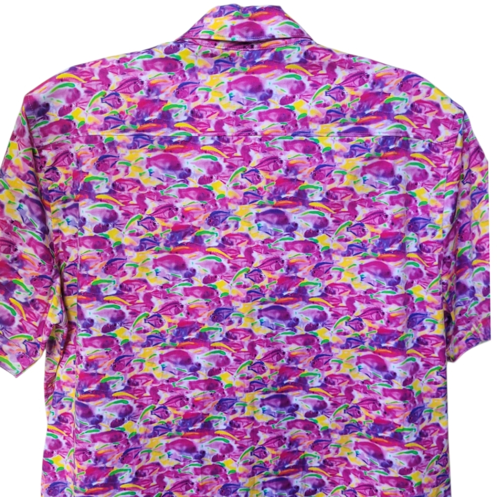 Robert Graham Fishy Business Short Sleeve Button Down Shirt Pink Purple Size M - Picture 7 of 16
